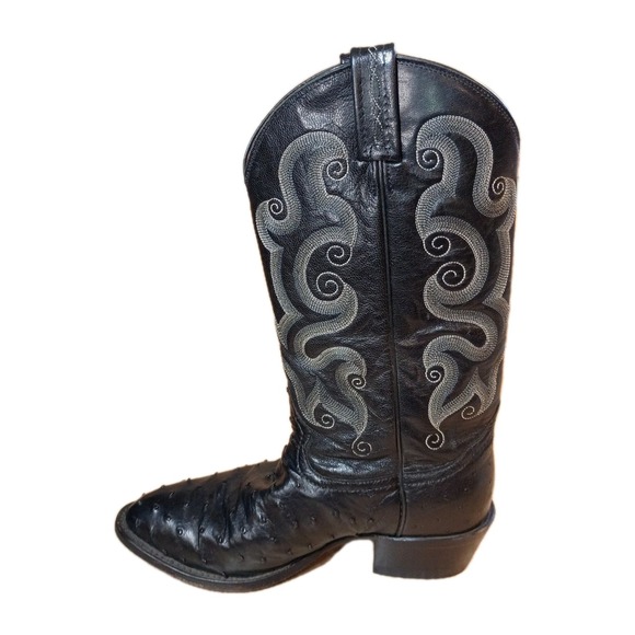 Tony Lama Ostrich Western Boots Mens 8.5D Round Toe Black Leather Classic Cowboy - Picture 7 of 16